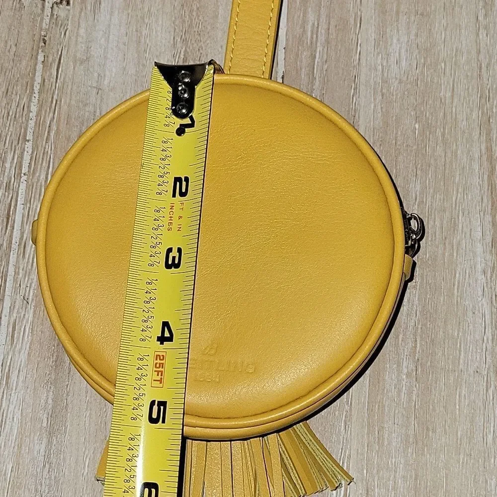 Breitling Travel Watch Case Bag Pouch Yellow Leather Round Wristlet Fringe